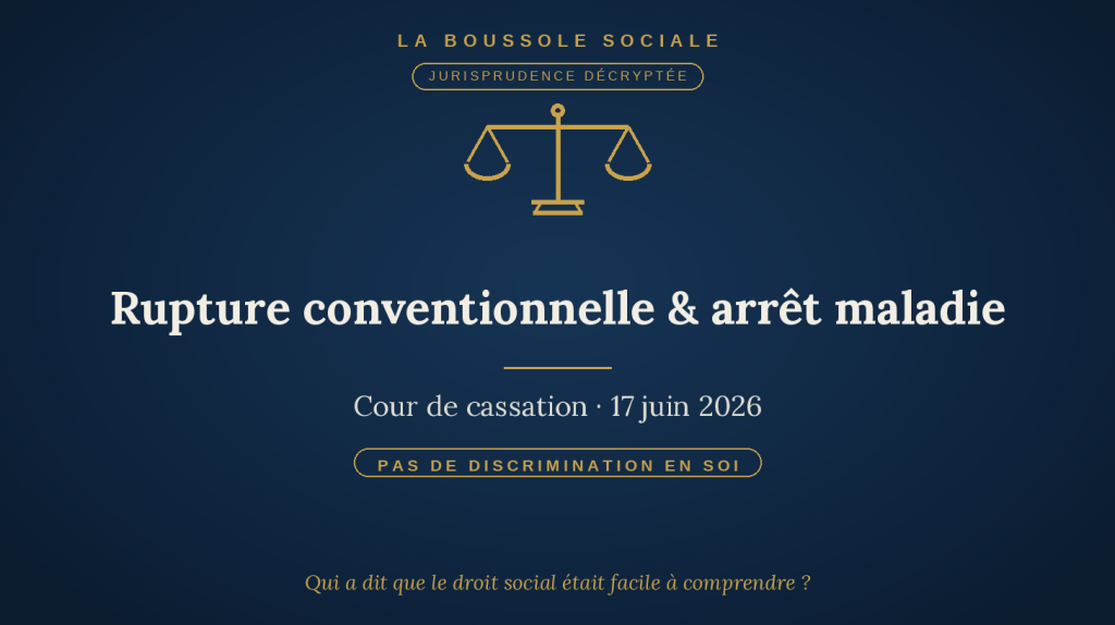 Rupture conventionnelle pendant un arrêt maladie : proposer n’est pas discriminatoire — Cour de cassation, 17 juin 2026.