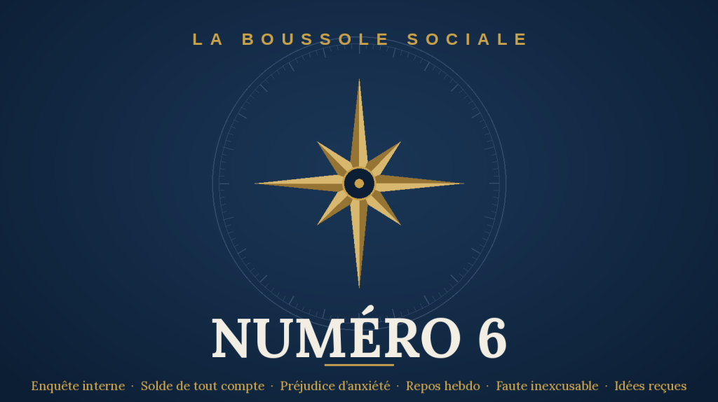 La Boussole Sociale — couverture du Numéro 6 : rose des vents dorée sur fond marine