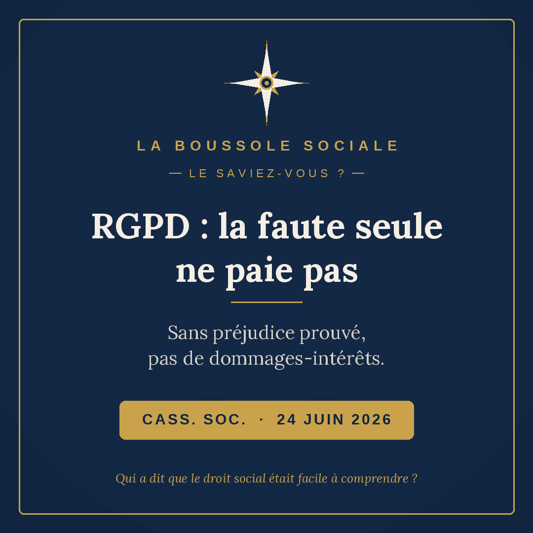 RGPD au travail : un manquement ne suffit plus à obtenir des dommages-intérêts sans préjudice prouvé — Cour de cassation, 24 juin 2026.