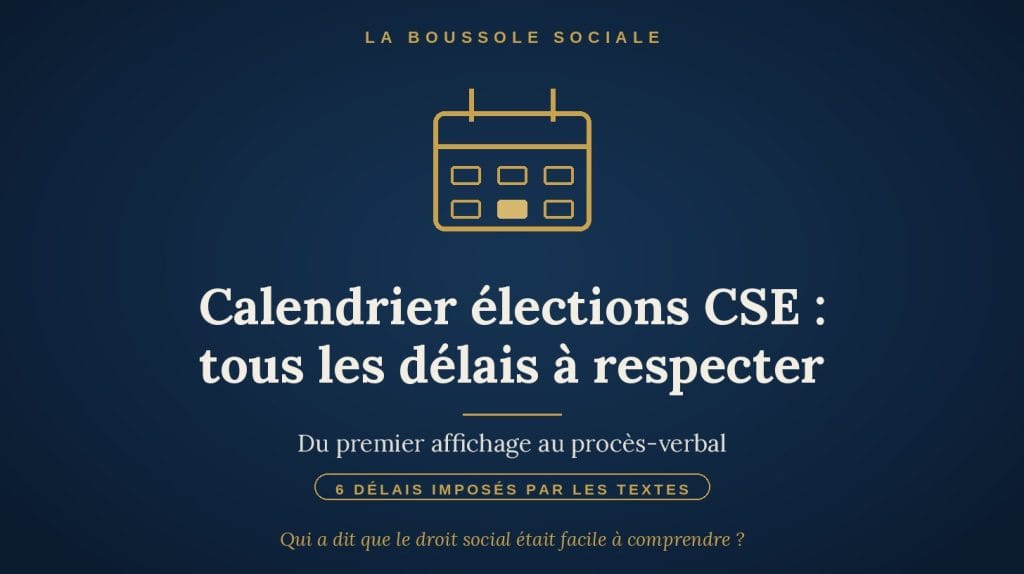 Calendrier élections CSE : icône de calendrier avec une date marquée, couverture La Boussole Sociale