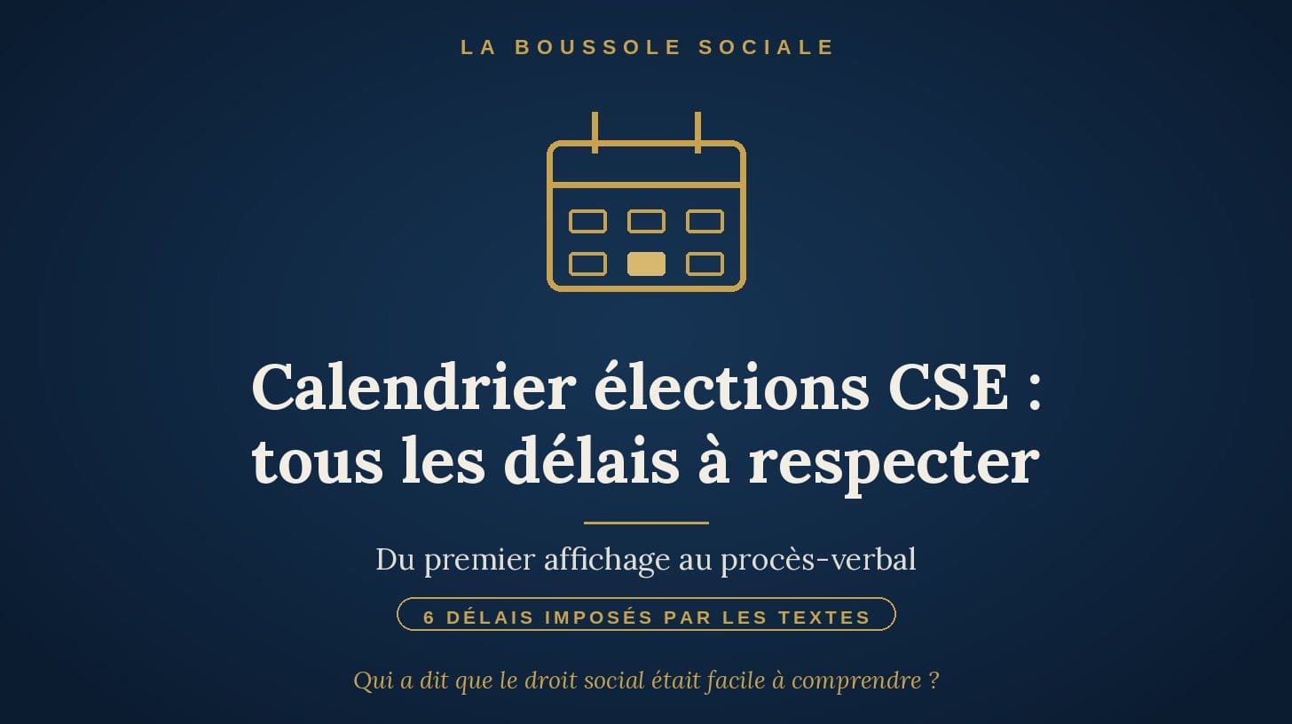 Calendrier élections CSE : icône de calendrier avec une date marquée, couverture La Boussole Sociale
