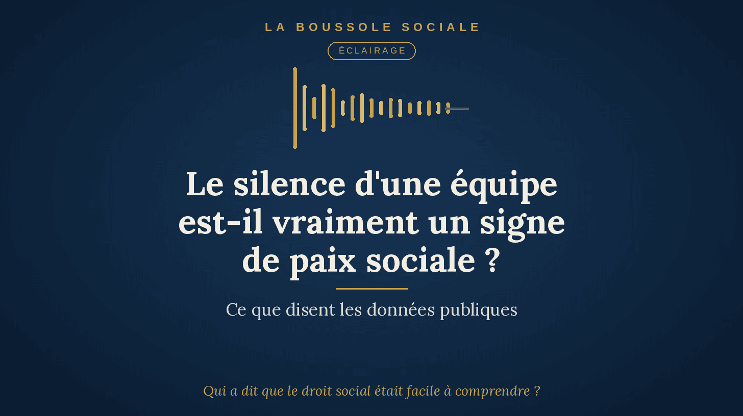 Illustration abstraite La Boussole Sociale : une onde sonore qui s'éteint, symbole du silence et de la paix sociale dans une équipe