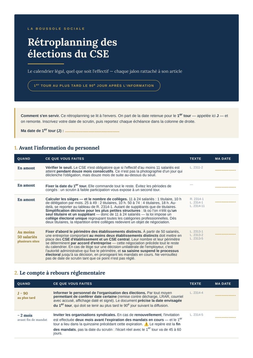 Aperçu du rétroplanning des élections du CSE