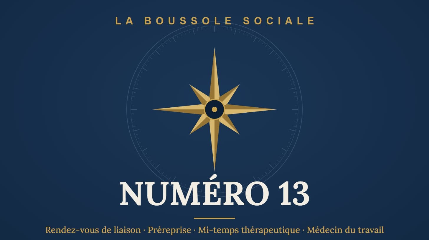 Couverture du numéro 13 : rendez-vous de liaison, visite de préreprise, mi-temps thérapeutique, médecin du travail et arrêt maladie pendant les congés